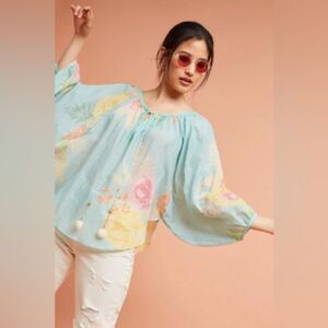 Anthropologie Farm Rio Basel Peasant Top Blue Medium